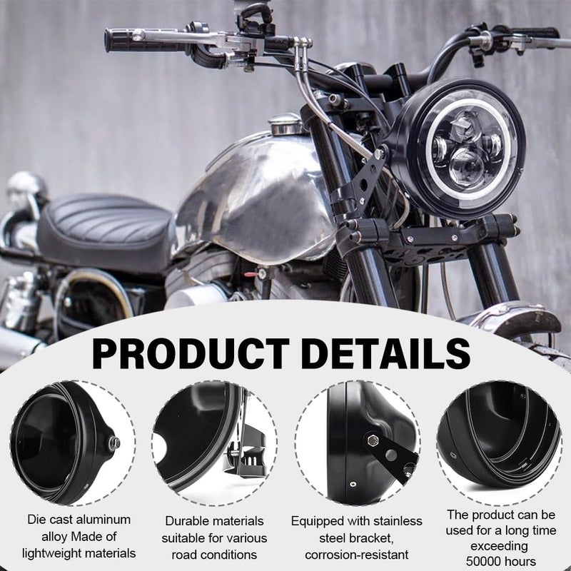 SKTYANTS Motorcycle Universal 7" Headlight Housing Shell Lamp Bracket Bottom Mount Bucket Fits Compatible with Honda CB400 Hornet Suzuki Kawasaki Yamaha Cafe Racer - Image 5